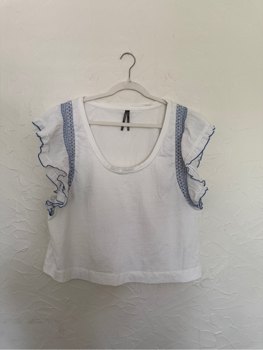 Anthropologie White & Blue Blouse. Size XL